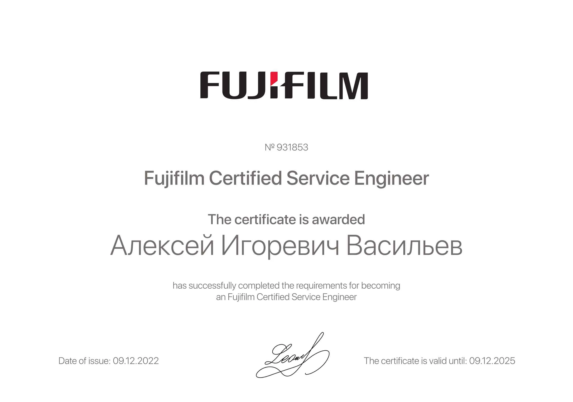 Сертификат - Алексей Игоревич Васильев